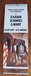 CONOCO GAS STATION 1970s MATCHBOOK MATCHCOVER: JOHN'S (MILES, IOWA) -K6 - Picture 1 of 1