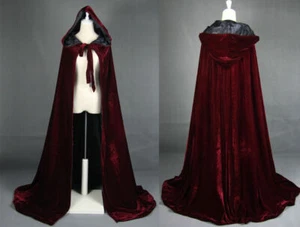 Velvet Hooded Cloak Gothic Vampire Wicca Robe Medieval Larp Cape Unisex Adult - Bild 1 von 3
