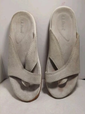 L.L. Sandalias chanclas Bean para mujer de gamuza de cuero talla 8M beige informales  Foto 1 de 4