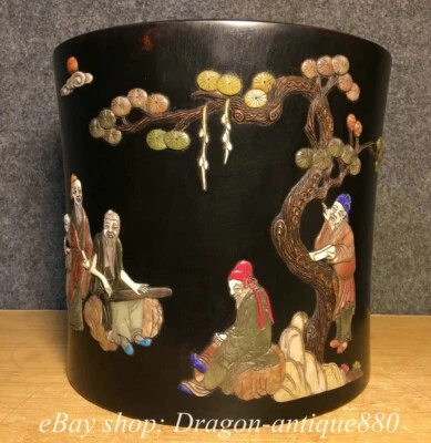 Olla de cepillo con incrustaciones de madera de rosa de la dinastía china antigua de 10" Foto 1 de 4