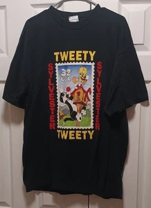 Camisa de Colección Años 90 Piolín Silvestre L/XL Negra Colección de Estampillas Looney Tunes 1997 - Imagen 1 de 4