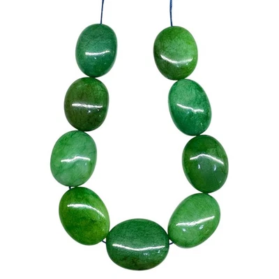 Lote de 9 piezas de cuentas de cabujón perforadas ovaladas verdes impresionantes de esmeralda natural de 18-20 mm Foto 1 de 4