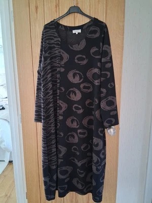 SAHARA BRUSHED JERSEY BALLOON HEM DRESS IN BLACK& CHOCOLATE -SIZE 5 - EXCELLENT - Image 1 of 4