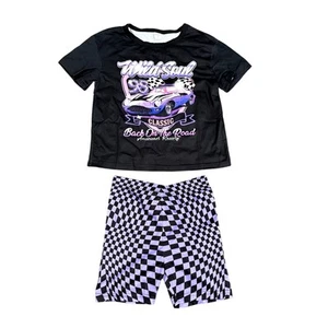 Girls Wild Soul Car Graphic 2 Piece T-Shirt and Short Set in Black, Size 7Y - Picture 1 of 3