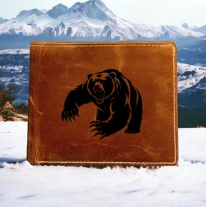 Cartera de Cuero Bear Attack Doble Calidad Premium Buffalo Grizzly Regalo NUEVA - Imagen 1 de 13