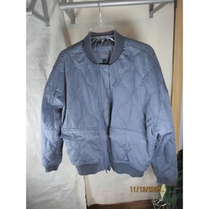 Universal Thread Quilted Bomber Jacket Blue Ribbed Collar Cuffs Pockets Size M - Picture 1 of 5