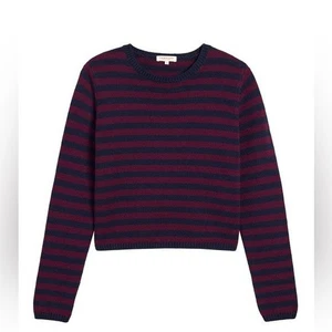 Demylee Phoebe Stripe Cotton Sweater Navy Burgundy NWT - Picture 1 of 5