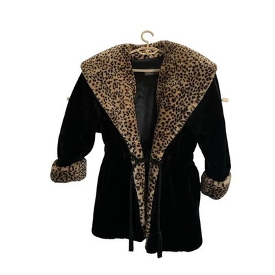 Abrigo Chaqueta De Colección Imitación Piel Talla XS S Con Capucha Leopardo Felpa Acogedora Gran Tamaño Glamour EE. UU. Foto 1 de 4