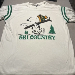 Vintage Artex Snoopy Peanuts Skifahren weiß grün Baseball Shirt Large sauber selten - Bild 1 von 8