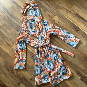 Lands End Tie-Dye Blue Orange Red Pink Hooded Kids Robe Size 10 Girl/Boy - Picture 1 of 6