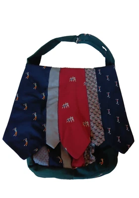 Handmade Necktie Shoulder Handbag Tote Golf Theme OOAK - Image 1 of 4