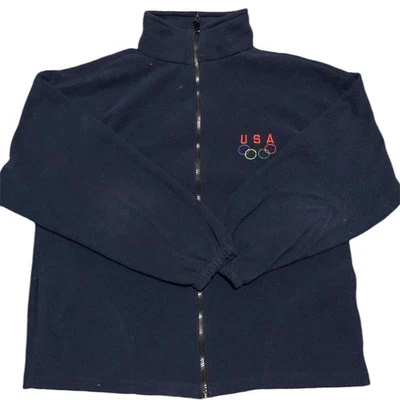 Chaqueta polar vintage azul marino olímpica de EE. UU. cremallera completa poliéster hecha en anillos de EE. UU. Foto 1 de 4
