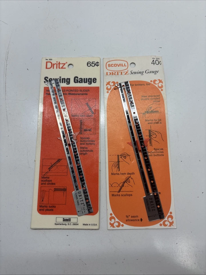 2-Vintage Scovill Dritz Metal Sewing & Knitting Gauge 6" Measuring Tool - Image 1 of 4