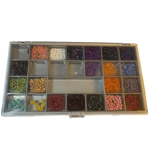 Large Assortment Mix Bulk Beads Wood Glass With Case - Picture 1 of 4