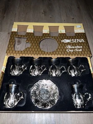 Juego de café de té turco ornamentado Hanedan Cay Sunum Seti nuevo servicio para 6 ornamentado Foto 1 de 4