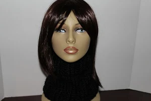 Grobstrick Handstrick Schwarz Unisex Handarbeit Rollkragen Wasserfallschal Halswärmer - Bild 1 von 3
