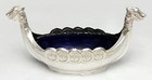 Vtg Viking Ship Sterling Silver Cobalt Blue Glass Insert Salt Cellar Sweden