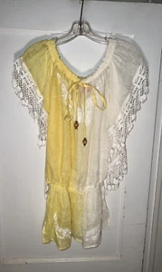 Vanita Rosa kurzes Strandkleid gelb elfenbein Leinen Quastenbesatz Gr. O/S.  d500 - Bild 1 von 13