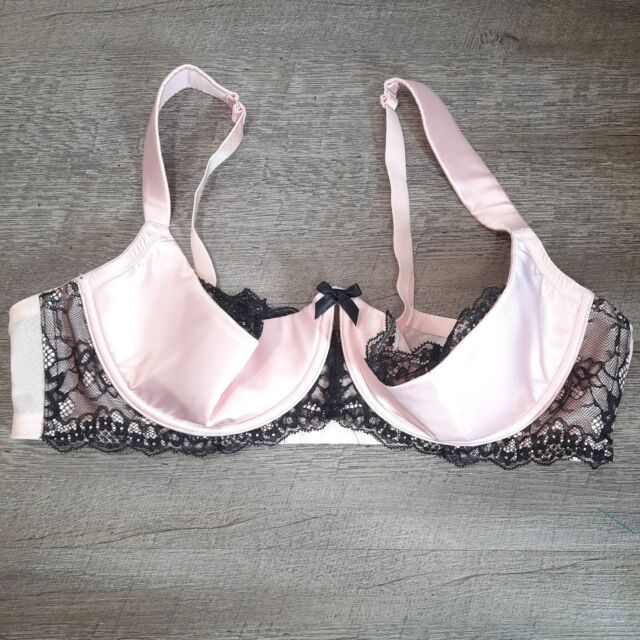 Cacique Pink Satin Black Lace Quarter Cup Sexy India