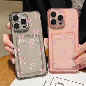 Custodia fiocco con tasca porta carte per iPhone 17 16 15 14 Pro Max 13 12 - Foto 1 di 18