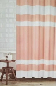 Hote Collection New England Coral & White Fabric Shower Curtain 70" x 72" NIP - Picture 1 of 11