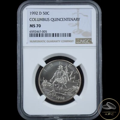 1992-D $1 Columbus Quincentenary Commemorative Half Dollar NGC MS-70 TOP POP - Image 1 of 2