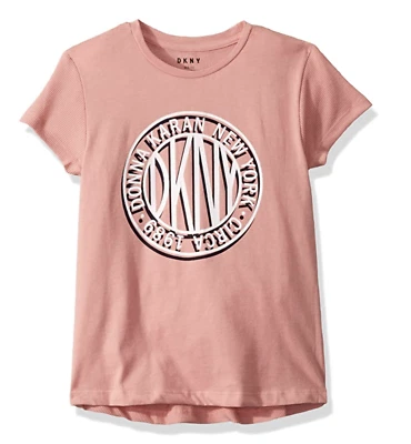 DKNY Girls' Little Short Sleeve T-Shirt Glitter Token Blush Tee Size 4T - Image 1 of 4