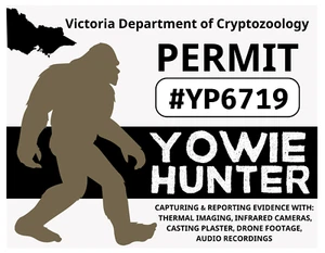 VICTORIA YOWIE HUNTER PERMIT Glossy Vinyl Sticker NEW Cryptids Bigfoot - Bild 1 von 1