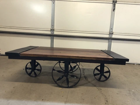 Wagon Cocktail Table rustic solid acacia wrought iron distressed burnt sienna Cover