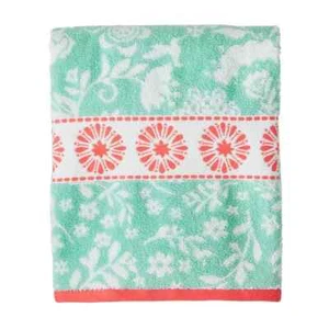 Pioneer Women Bath Towel Sculpted Striped Teal 27"x52" Floral Cotton Gray New - Picture 1 of 5