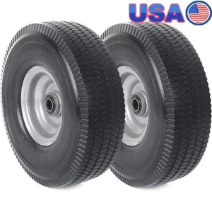 10" Solid Flat Free Tire Wheel Replacement W/ Bearings Utility Equipment Rubber - Picture 1 of 6