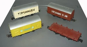Konvolut 3x gedeckter Güterwagen + 1x Rungenwagen, H0, gebraucht&OHNE OVP - Picture 1 of 10