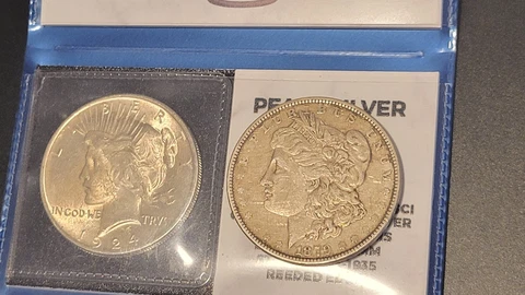 2 SILVER DOLLARS - UNC 1924 Peace and 1879 Morgan From Collection Of Coins Cover