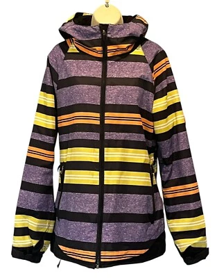 Jaqueta de esqui snowboard 686 manual urze íris listrada isolada com capuz zíper tamanho G - Imagem 1 de 4