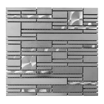 Brushed Nickel Jeweling Pattern Stainless Steel Blends Mosaic Tile Backsplash - Image 1 of 4
