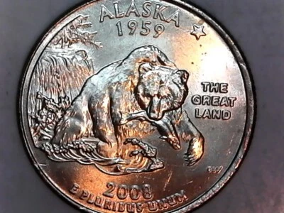 2008-P Alaska  Washington State Quarter From US Mint Roll  Uncirculated  - Image 1 of 4