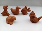 Set of 5 Terracotta Figurines, Collectible, Dog, Bird, Frog, Fish, Duck