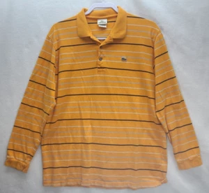 Polo Lacoste arancione con righe beige e blu manica lunga logo alligatore 9 - Foto 1 di 13