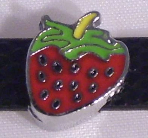  ♥ Erdbeere rot grün Slider für Armband Slide Charm Schiebe Modul ♥ MLAB007 - Bild 1 von 1