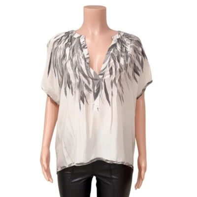 Blusa Top BCBG MAXAZRIA Para Mujer Gris Marfil 100% Seda Tristen Talla M Foto 1 de 4