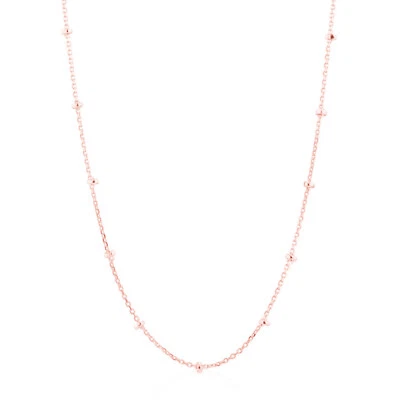 Rosa Oro Su Argento Sterling 1mm Piatto Perline Satellite Girocollo Collana - Immagine 1 di 4