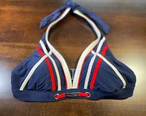 Red White Blue Size 8 Womens Nautica Halter Tie Sexy Bikini Swim Top Metal Logo - Picture 1 of 12