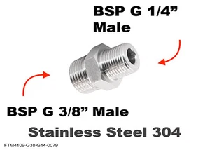 BSP G 3/8" Male to BSP G 1/4" Male Stainless Sensor Adaptor Fittings Conversion - Picture 1 of 4