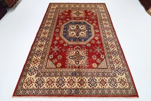 6 x 8 ft Oriental Kazak Red Area Rug Afghan Hand Knotted Wool Geometric Rug - Picture 1 of 11