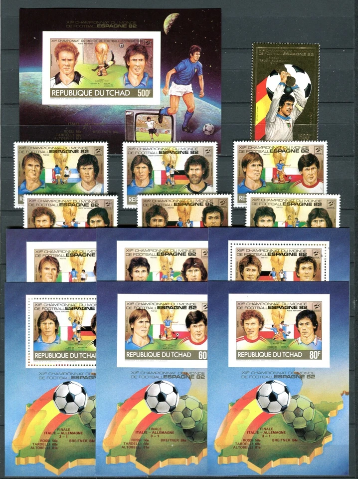 CHAD 1982 Football World Cup Spain 7 S/S, complete set & set/single in gold (529 - Image 1 of 1