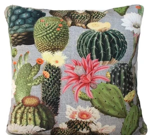 Cactus Cushion Cover Green Floral Pink Blossom Fabric Home Sofa Decor 16-20” - Picture 1 of 3