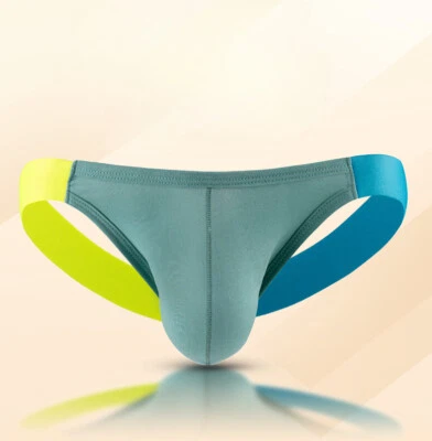 Sexy Men's Cotton Thong One-Piece Low-Rise T Back Color Block Design Briefs - Image 1 of 4