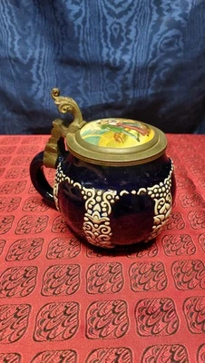 antico boccale di birra tedesco in ceramica e peltro primi 900 - Immagine 1 di 4