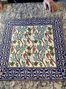 24”x24" Turkish Iznik Red Tulip & Daisy Pattern Border Ceramic Tile Mural Panel - Picture 1 of 4