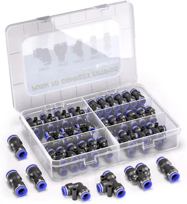 Bwintech 46 Pcs 10Mm Pneumatic Quick Push in Connect Air Tube Fitting Kit,(10Mm